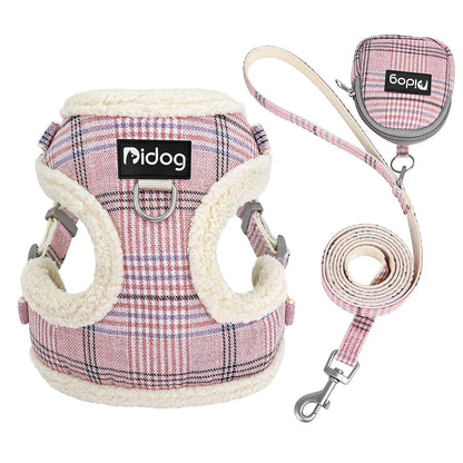 Breathable Dog Harness Leash Bag Set Winter Warm Dog Fur Harnesses Vest Pet Walking Rope With Garbage Bag for Small Medium Dogs