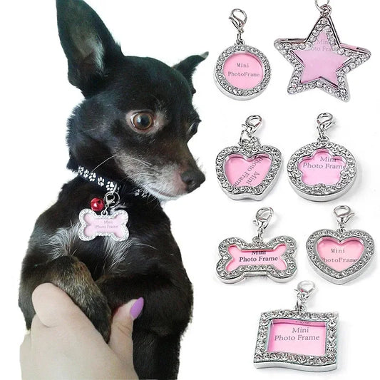 Silver Bone Dog Collar Pendant Necklace Decorated Pet Dog Information Board Hand Writing Tag Pet Accessories